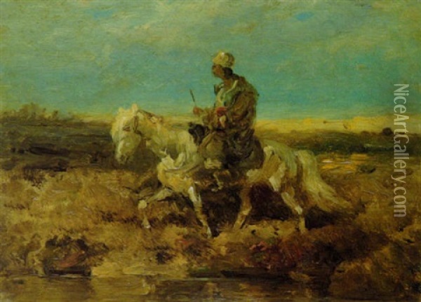 Walachischer Reiter An Einem Wasseer Oil Painting - Adolf Schreyer