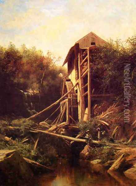 Fishing by the Old Mill Oil Painting - George Lafayette Clough