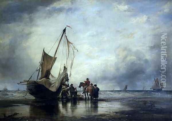 Hog Boat on the Sands, Brighton Oil Painting - Edward William Cooke