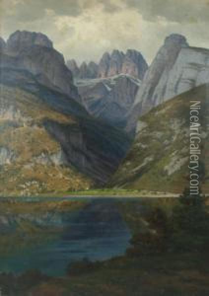 Il Lago Di Molveno - Trentino/dolomiti Oil Painting - Josef Schoyerer