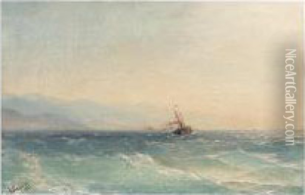 A Steamship Off The Coast Oil Painting - Ivan Konstantinovich Aivazovsky