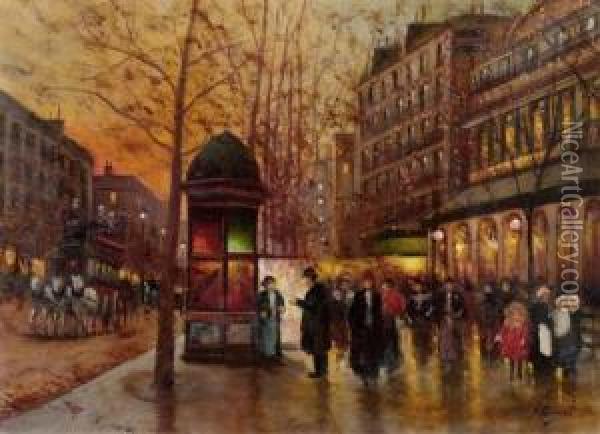 Pariser Strassenszene. Oil Painting - Fausto Giusto