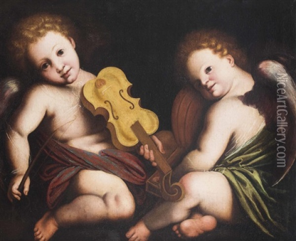 Zwei Musizierende Engel Mit Violine Und Laute Oil Painting -  Caravaggio