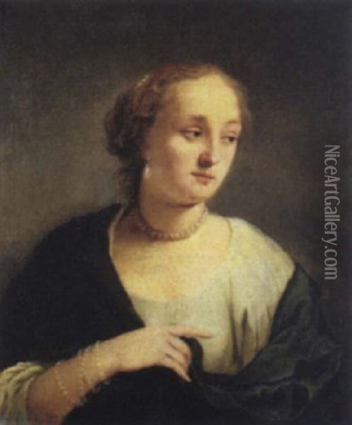 Ritratto Di Gentildonna A Mezza Figura Con Gioielli Di Perle Oil Painting - Claes Cornelisz Moeyaert