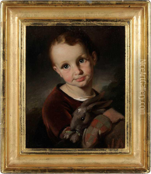 Boy Holding A Bunny Oil Painting - Christian Friedrich Kessler