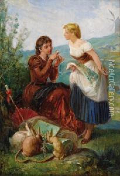 Confidences Champetre Entre Amies (secrets Between Friends In The Countryside) Oil Painting - Henri Pierre Picou