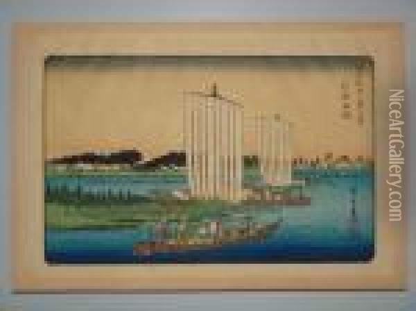Retour De Bateaux A Gyotoku Oil Painting - Utagawa or Ando Hiroshige