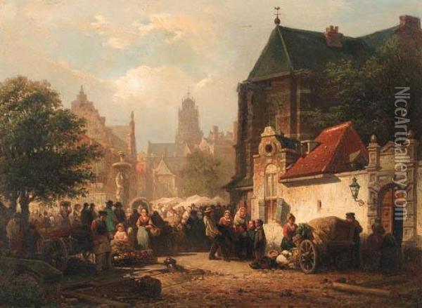 A Market Day In Zaltbommel Oil Painting - Elias Pieter van Bommel