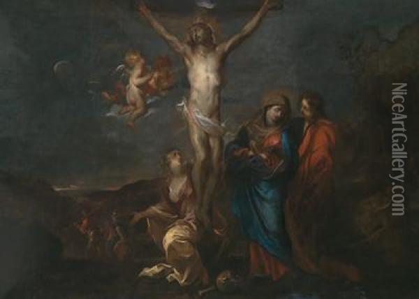 Cristo In Croce Con Figure Accessorie Oil Painting - Gilles Backereel