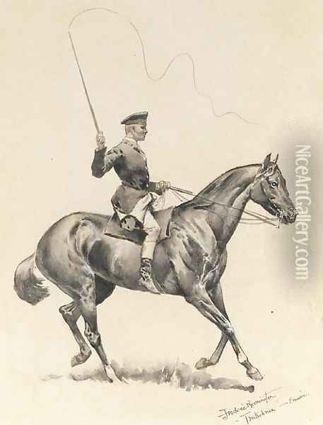 A 'Trakehner' Horse Wrangler Oil Painting - Frederic Remington