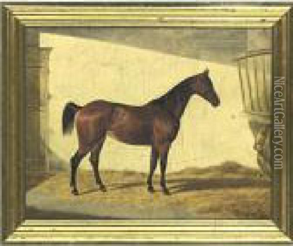 Bay Horse In A Stable Oil Painting - Henri Delattre