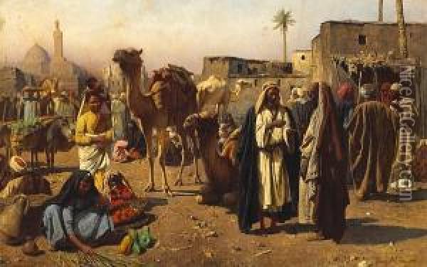 An Arab Market Scene Oil Painting - Franz Xavier Kosler