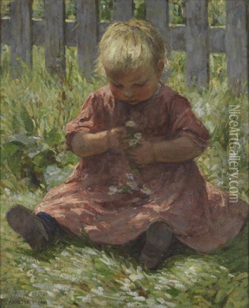 Child With Daisies Oil Painting - Mia Arnesby Brown