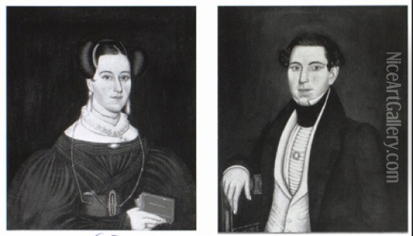 Portraits Of Emily Bidwell Miller & Nathan Flint Miller Oil Painting - Milton W. Hopkins