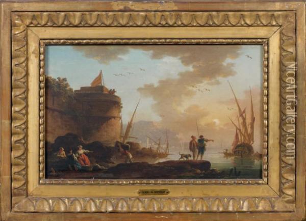 Pecheurs Dans Un Port Mediterraneen Oil Painting - Charles Francois Lacroix de Marseille