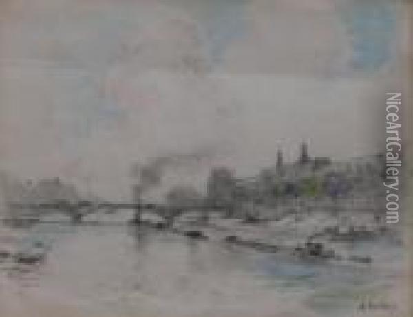 La Seine A Paris Oil Painting - Alexis Vollon