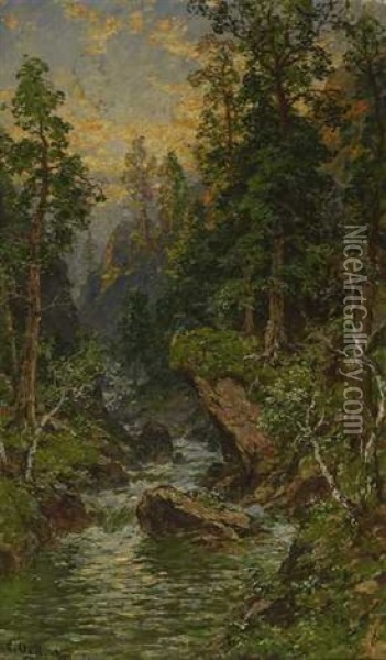 Wildbach Oil Painting - Carl August Heinrich Ferdinand Oesterley