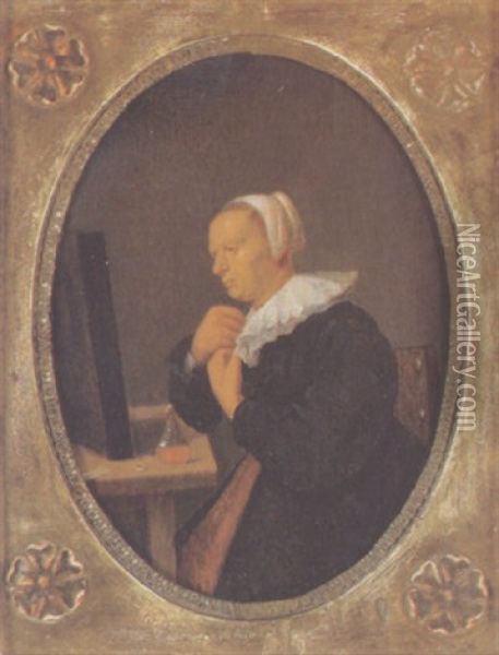 Dame Vor Einem Spiegel Oil Painting - Quiringh Gerritsz van Brekelenkam