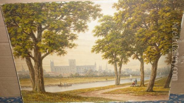 City Of York From The River Ouse Oil Painting - John Dobbin
