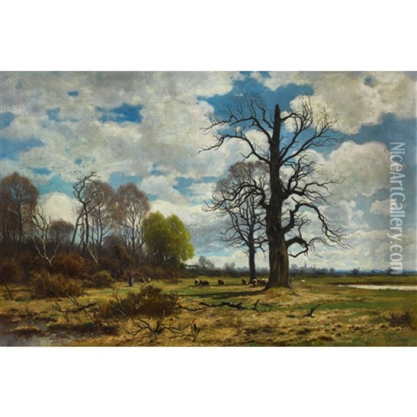Herbstlandschaft Mit Hirtin Und Schafen Oil Painting - Otto Froelicher