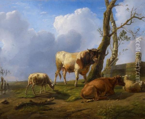 The Bull Oil Painting - Louis Pierre Verwee