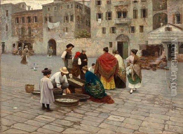 Market Scene Oil Painting - Luigi Pastega