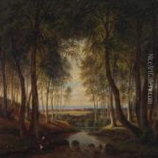 Forest Scenery Oil Painting - F. C. Kiaerschou