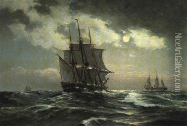 Fuldmanestemning Over Havet Oil Painting - Carl Ludvig Thilson Locher
