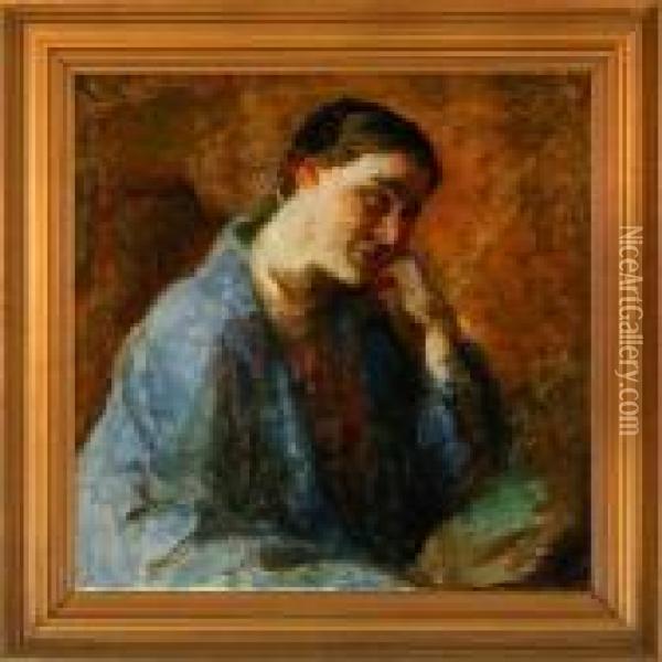 Portrait Of Theartist's Wife, Esther Paulsen Oil Painting - Julius Paulsen
