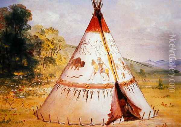 Teepee of the Crow Tribe, c.1850 Oil Painting - George Catlin