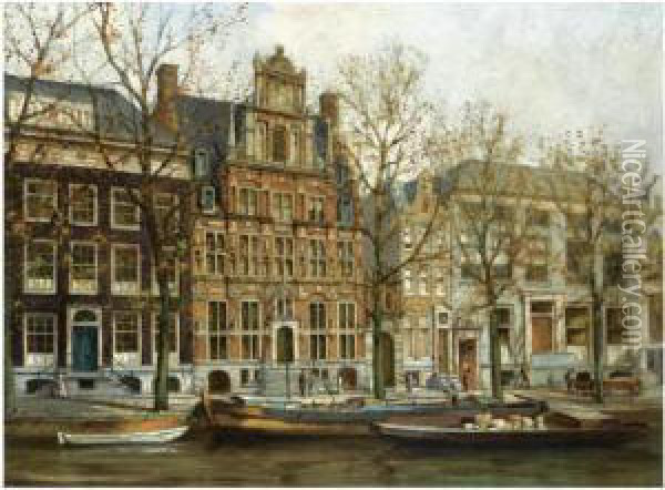 A View On 'het Huis Met De Hoofden' At The Keizersgracht, Amsterdam Oil Painting - Johan Gerard Smits