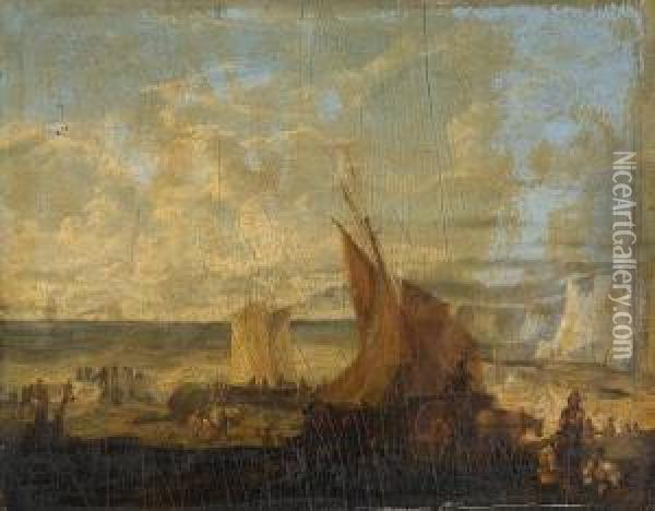 Fisherfolk Bringing In The Catch Oil Painting - William Collins