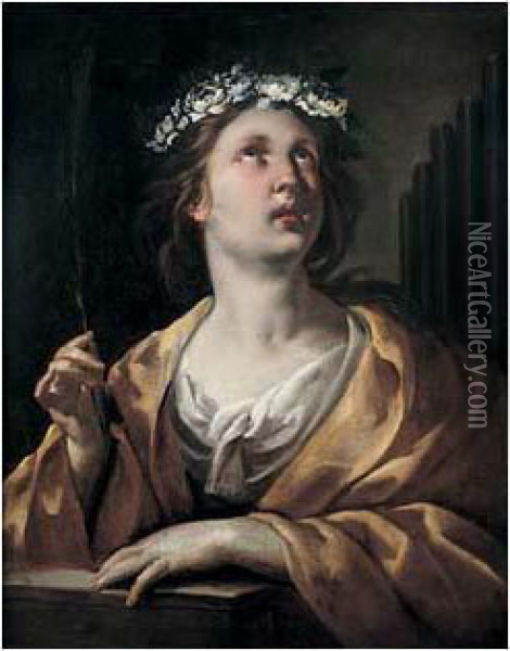 Sainte Cecile Oil Painting - Aubin Vouet