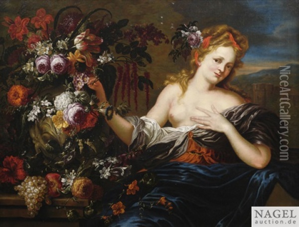 Flora Als Allegorie Des Fruhlings Oil Painting - Jacobus Melchior van Herck