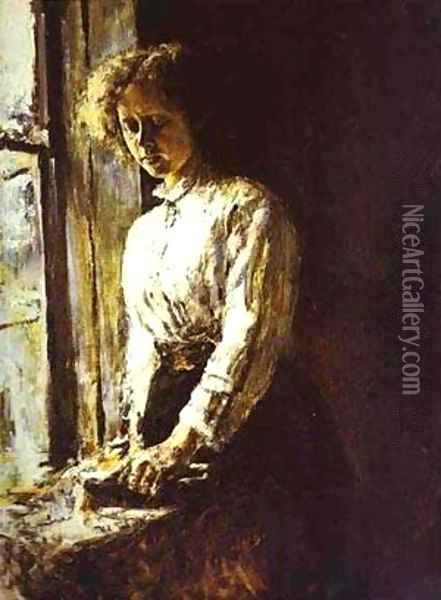 By The Window Portrait Of Olga Trubnikova 1886 Oil Painting - Valentin Aleksandrovich Serov