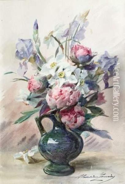 Bouquet De Fleurs Dans Un Pichet. Oil Painting - Madeleine Jeanne Lemaire
