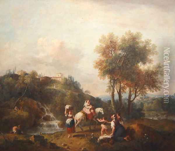 Landscape with a Lady on a Horse, c.1740-50 Oil Painting - Francesco Zuccarelli
