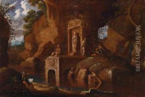 Two Grotto Paintings Oil Painting - Abraham van Cuylenborch
