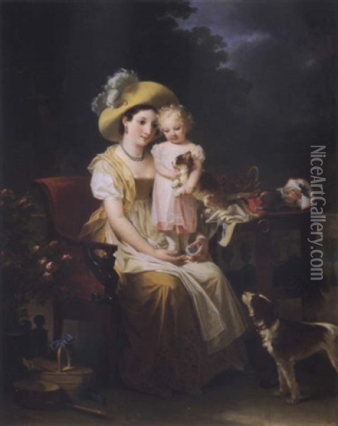 A Portrait Of A Lady With Her Daughter, In A Parkland Setting Oil Painting - Marguerite Gerard
