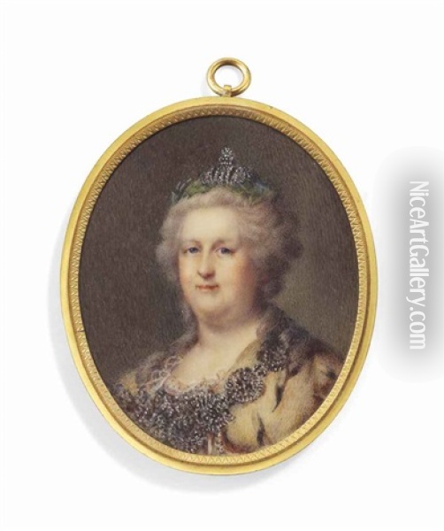 Catherine Ii (1729-1796), Empress Of Russia, Known As Catherine The Great, In Ermine Robes, Wearing The Diamond-encrusted Chain Of The Imperial Russian Order Of St. Andrew Oil Painting - Johann Baptist Lampi the Elder