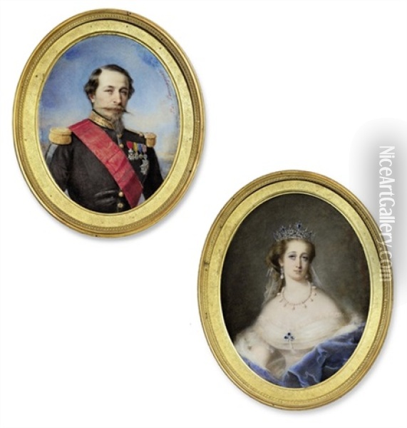 Emperor Napoleon Iii (+ Empress Eugenie; 2 Works) Oil Painting - Pierre Paul Emmanuel de Pommayrac