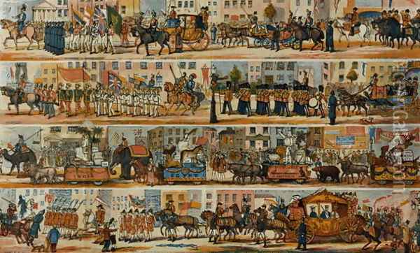 An Ideal Lord Mayors Show with Cars emblematically representing our principal Colonies and some of their most important productions with birds animals and tribes indigenous to those Countries Oil Painting - Kelly, W.