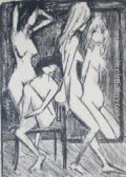 Drei Madchen Vor Dem Spiegel Oil Painting - Otto Mueller