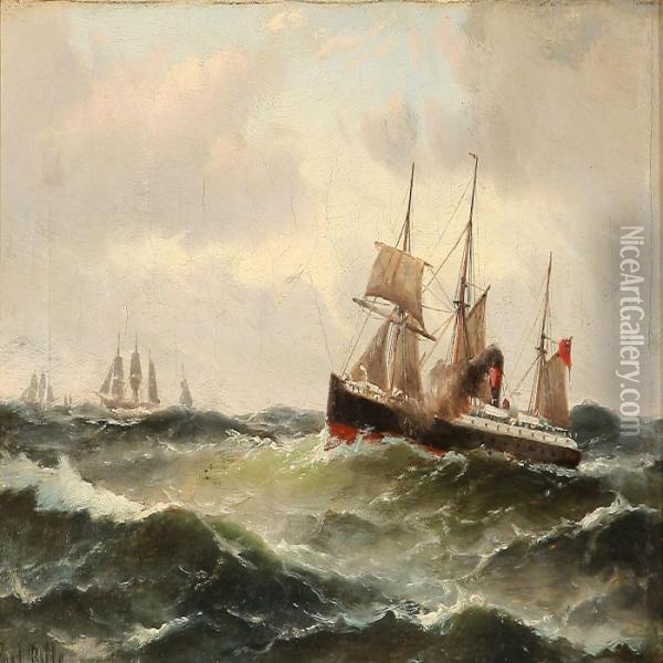Seascape With Sailing Ships At The Sea Oil Painting - Carl Ludwig Bille