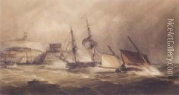 Boats Running For Folkstone Harbour Oil Painting - Alfred Herbert