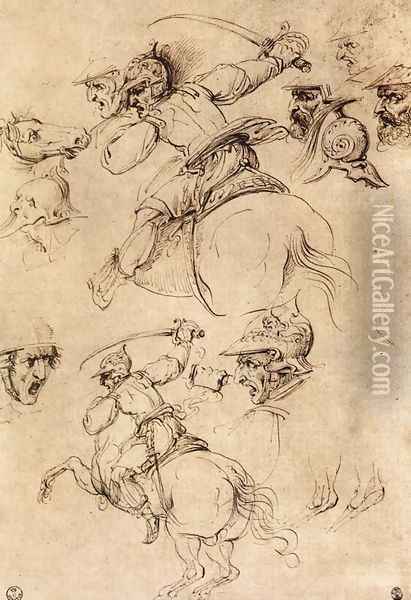 Study of battles on horseback 1503-04 Oil Painting - Leonardo Da Vinci