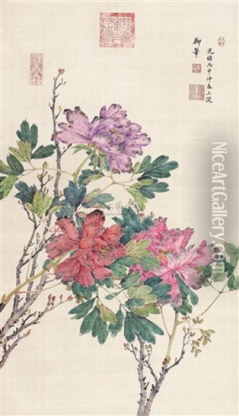 Tree-peonies Oil Painting -  Empress Dowager Cixi