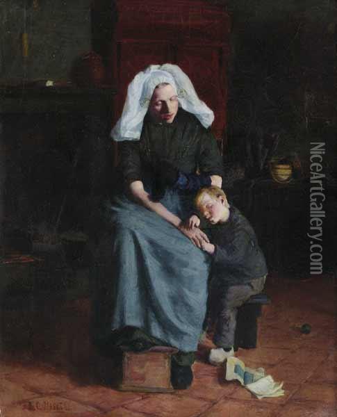 ''mother Love'' Oil Painting - Ida C. Haskell
