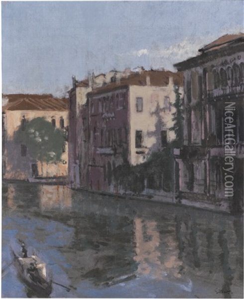 A Canal, Venice: Palazzo Montecuccoli Oil Painting - Walter Sickert