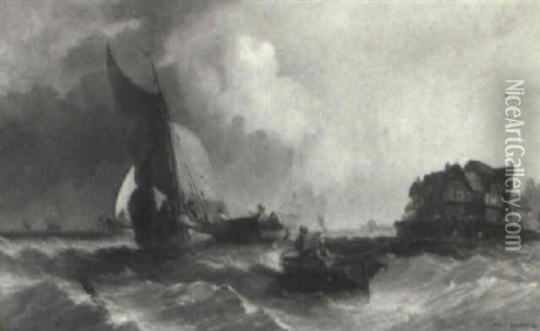 Many Vessels On A Turbulent Sea Near Port Oil Painting - Alfred Montague